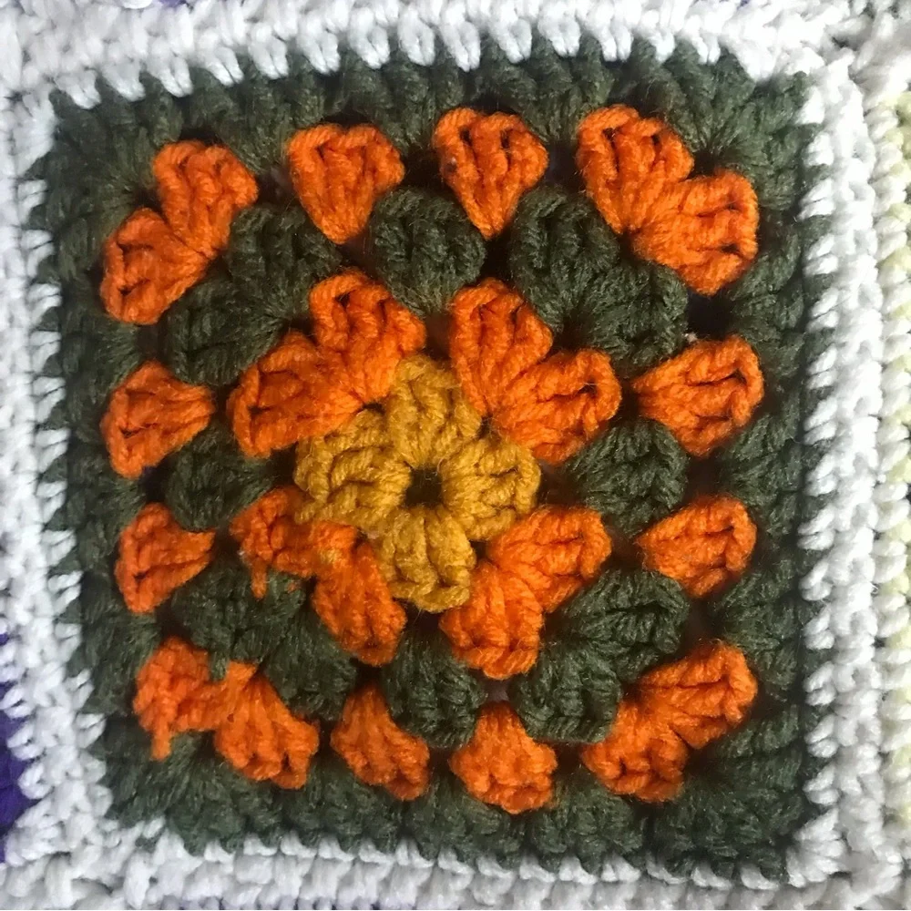 Vintage Granny Squares Afghan Throw Crocheted Multicolored One of a Kind Unique